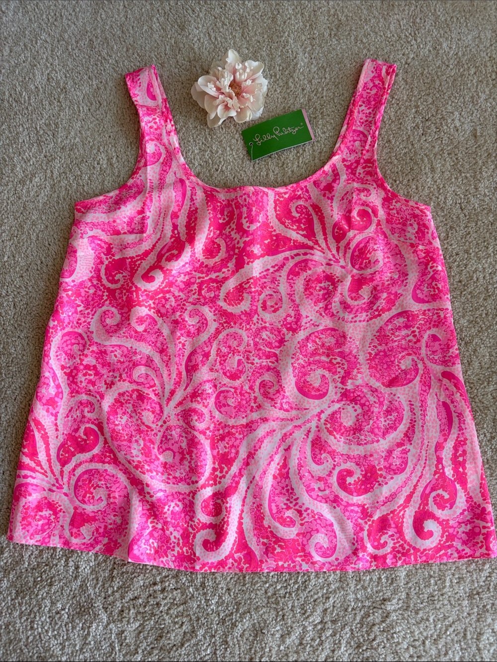 Lilly Pulitzer Pink Swirl Paisley Cosmos pink pout silk Tank, S, NWT